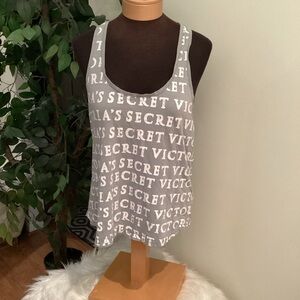 Victorias Secret racerback tank top Woman’s Large gray with white letter…